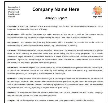 analysis report format.